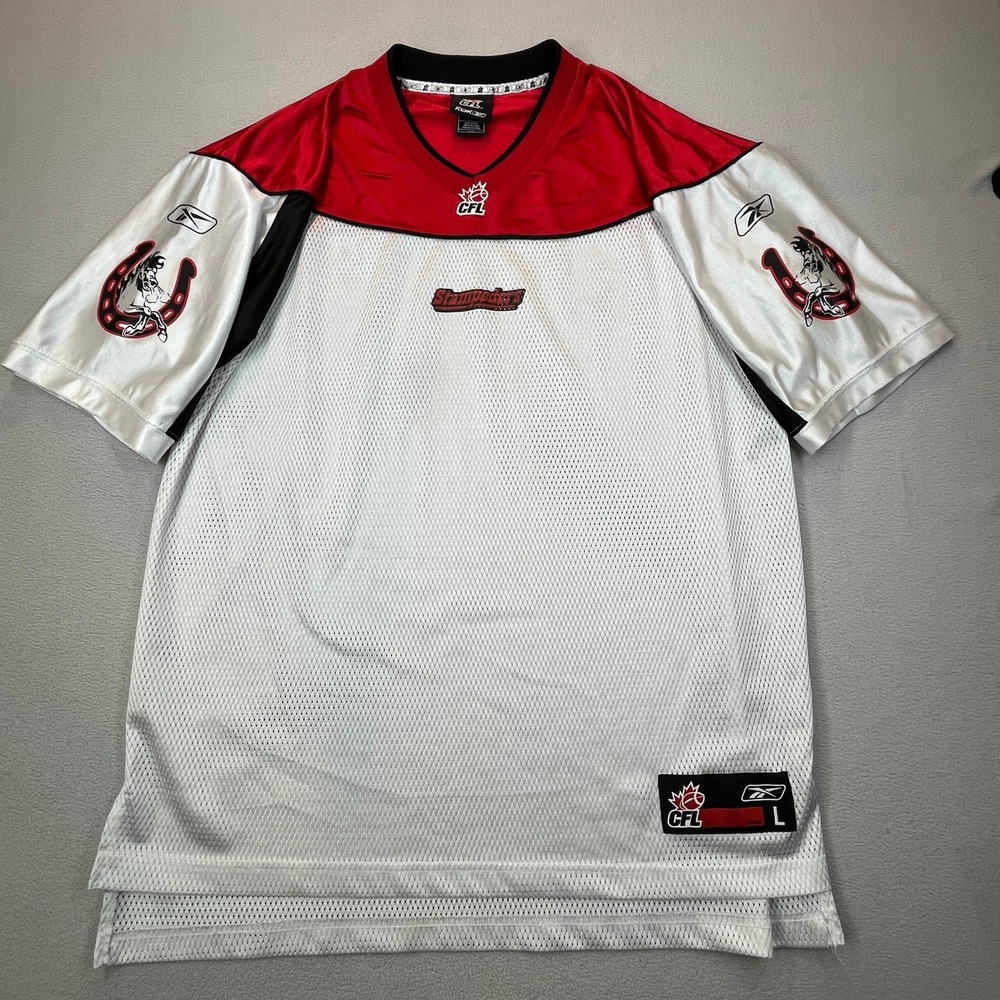 Reebok CFL Calgary Stampeders Football Jersey Mens Large White Red CFRA 08